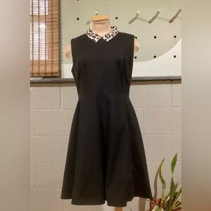 Chic Black Dress with Leopard Print Collar Kate Spade